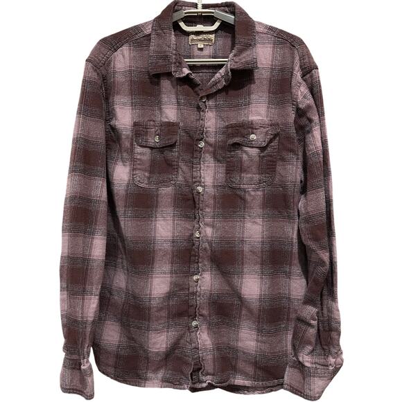 Free Nature Plaid Button Up Flannel Shirt Men Size L Brown 100% Cotton Casual - Picture 1 of 7